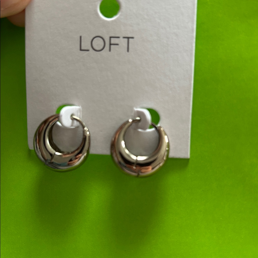 Loft Shiny Silver Rounded Hoop Earrings 20$